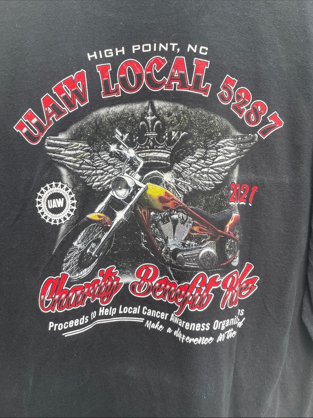 Hanes Black Short-Sleeve UAW Solidarity' Graphic Tee with Red & White Logo